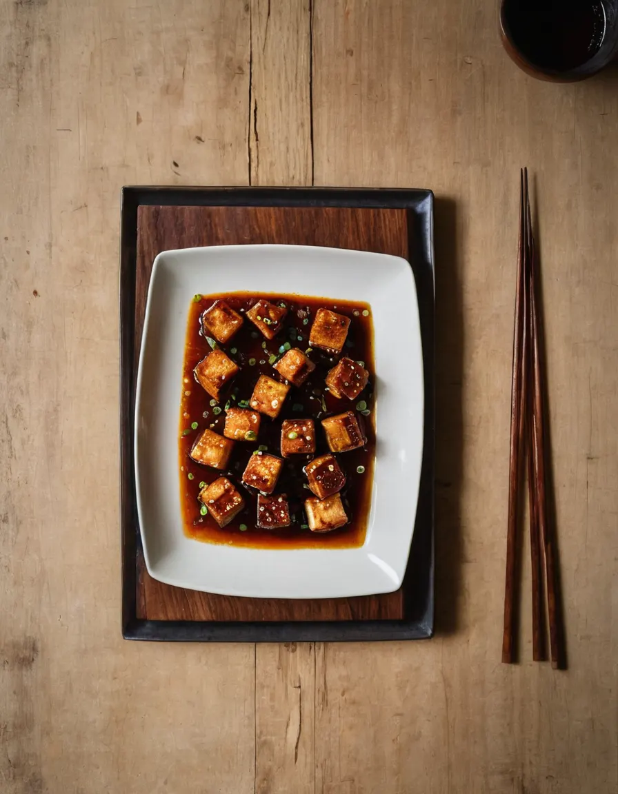 Crispy gochujang-glazed tofu cubes with scallions